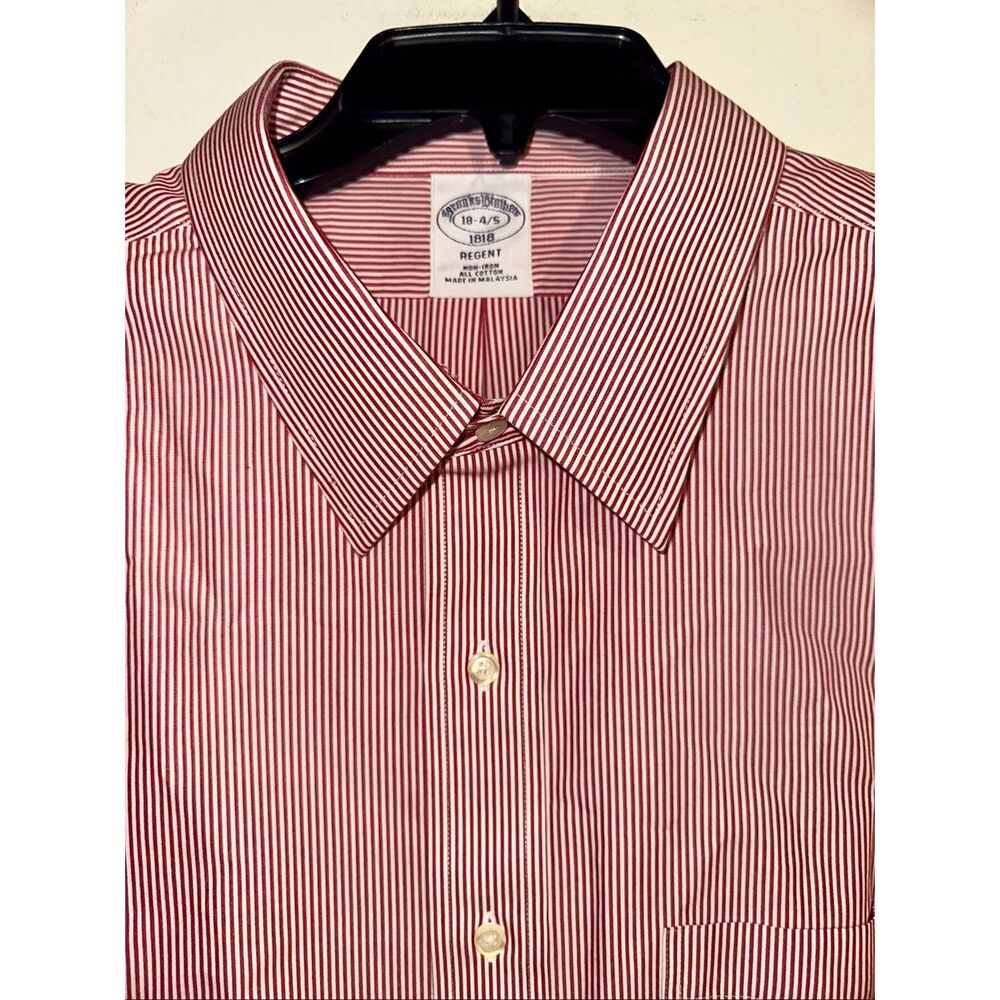 BROOKS BROTHERS 1818 MENS LONG SLEEVE red white STRIPED DRESS SHIRT Sz 18 4-5 XX
